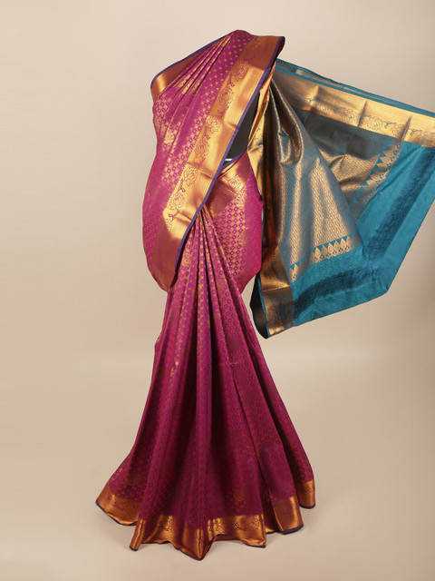 

Pothys Pink & Blue Ethnic Motifs Art Silk Saree