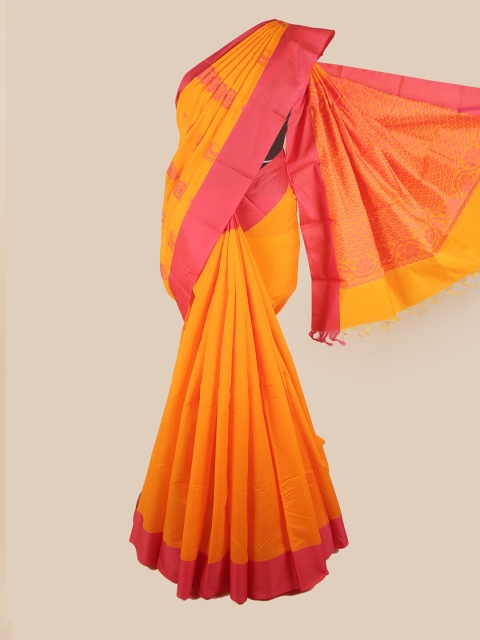 

Pothys Orange & Pink Floral Silk Cotton Saree