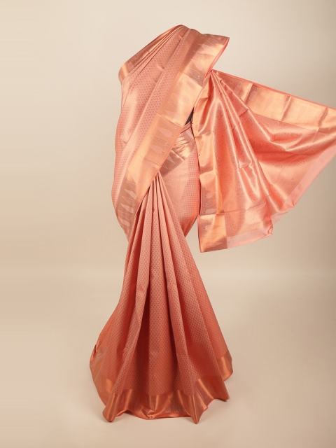 

Pothys Peach-Coloured & Gold-Toned Woven Design Art Silk Saree