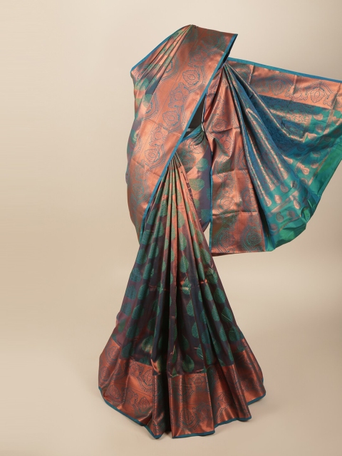 

Pothys Teal Blue & Rose Gold Ethnic Motifs Art Silk Saree