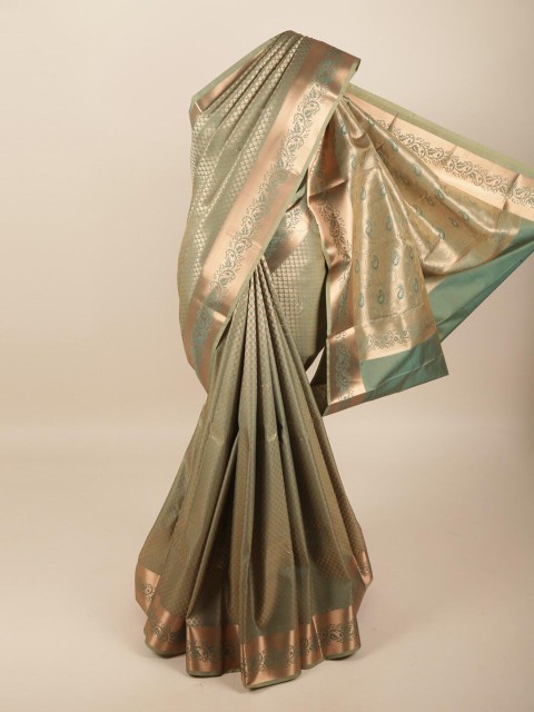 

Pothys Green & Rose Gold Floral Art Silk Saree