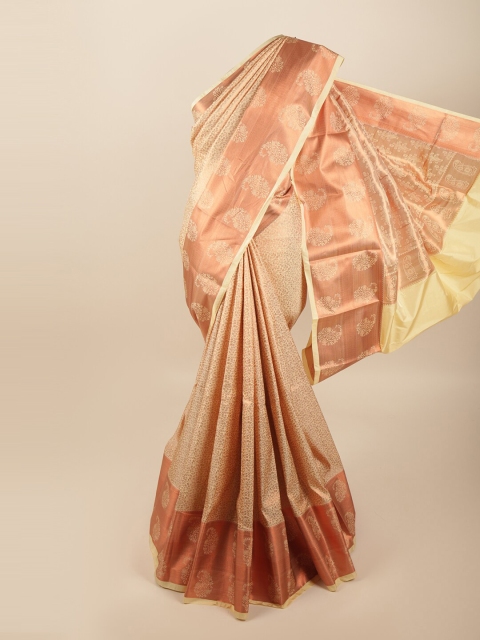 

Pothys Cream-Coloured & Rose Gold Floral Art Silk Saree