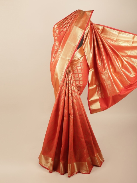 

Pothys Red & Gold-Toned Floral Art Silk Saree