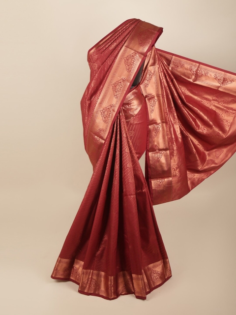 

Pothys Maroon & Gold-Toned Woven Design Art Silk Saree