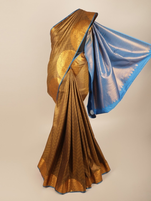 

Pothys Gold-Coloured & Blue Ethnic Motifs Zari Art Silk Saree