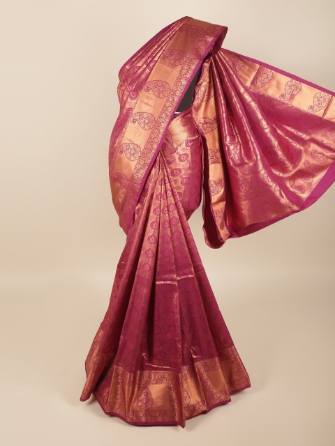 

Pothys Magenta & Gold-Toned Ethnic Motifs Zari Art Silk Saree