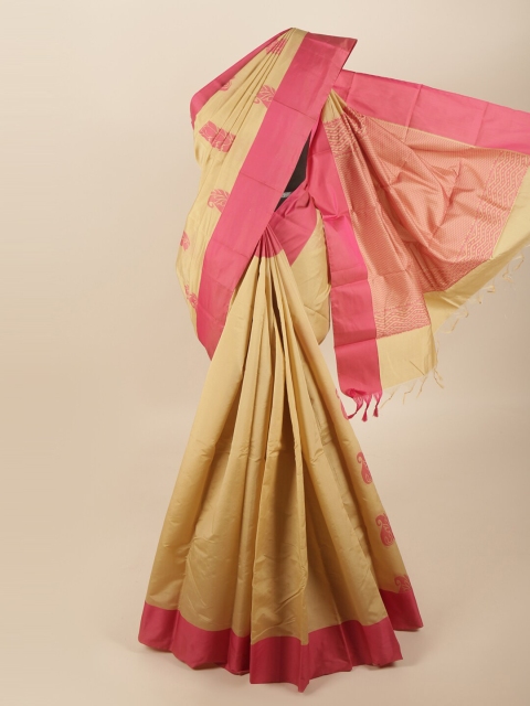 

Pothys Cream-Coloured & Pink Woven Design Silk Cotton Saree