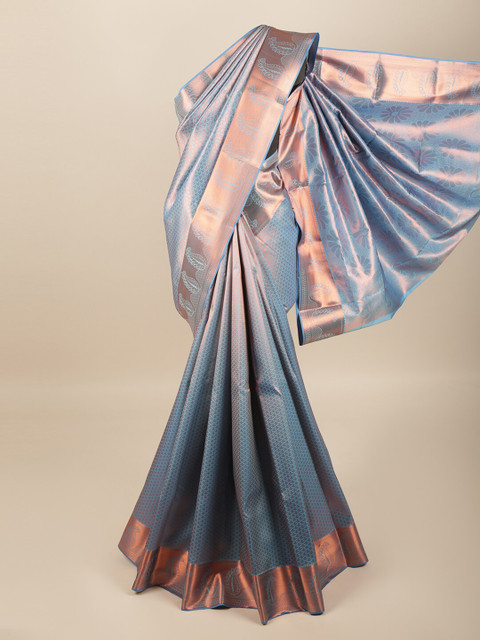 

Pothys Turquoise Blue & Rose Gold Ethnic Motifs Art Silk Saree