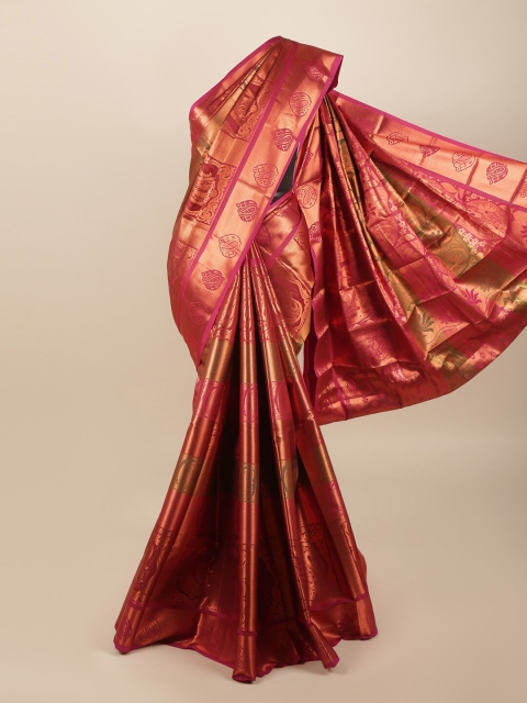 

Pothys Maroon & Rose Gold Ethnic Motifs Zari Art Silk Saree