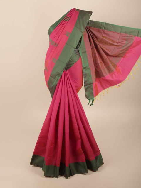 

Pothys Pink & Olive Green Floral Silk Cotton Saree
