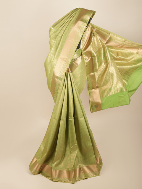 

Pothys Green & Gold-Toned Floral Art Silk Saree