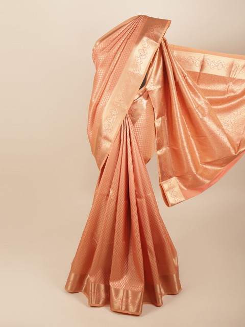 

Pothys Peach-Coloured & Gold-Toned Floral Art Silk Saree