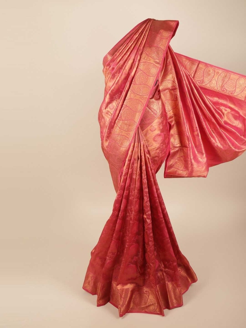 

Pothys Pink & Gold-Toned Floral Art Silk Saree
