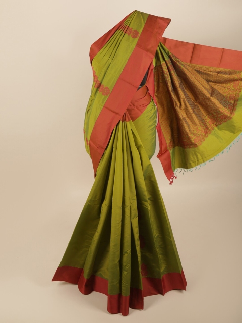 

Pothys Green & Coral Floral Silk Cotton Saree