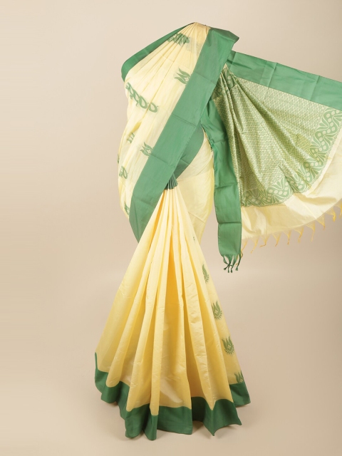 

Pothys Cream-Coloured & Green Ethnic Motifs Silk Cotton Saree