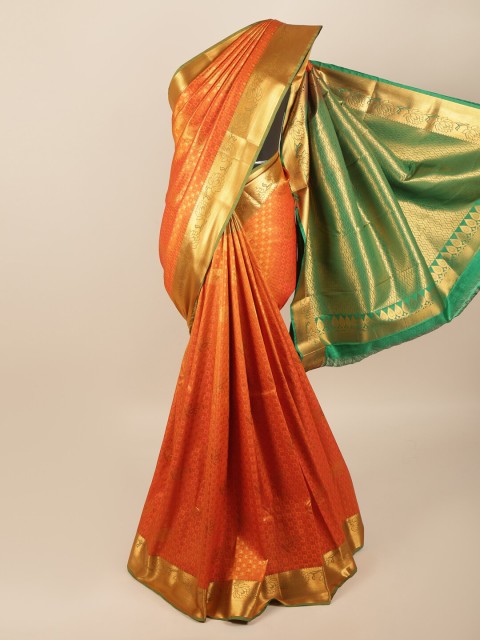 

Pothys Orange & Green Floral Art Silk Saree