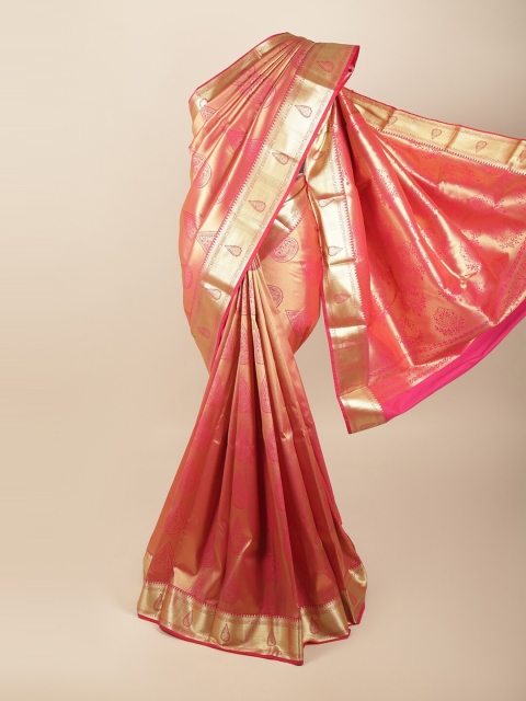 

Pothys Pink & Gold-Toned Ethnic Motifs Art Silk Saree