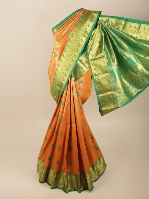 

Pothys Orange & Green Floral Art Silk Saree