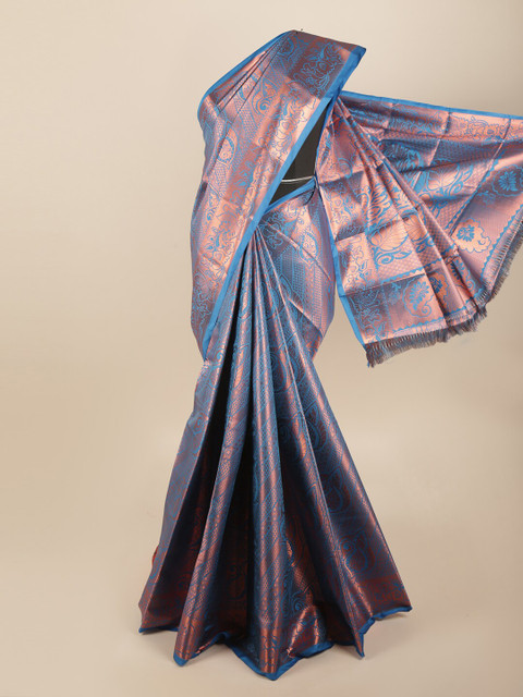 

Pothys Blue & Rose Gold Ethnic Motifs Art Silk Saree