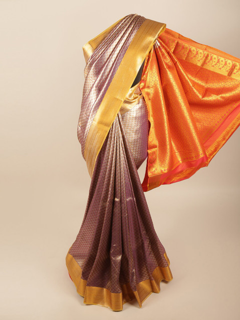 

Pothys Lavender & Orange Floral Art Silk Saree