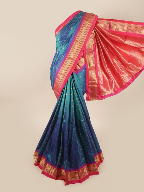 

Pothys Blue & Magenta Ethnic Motifs Zari Pure Silk Saree