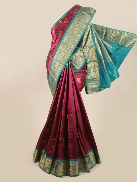 

Pothys Magenta & Blue Floral Pure Silk Saree