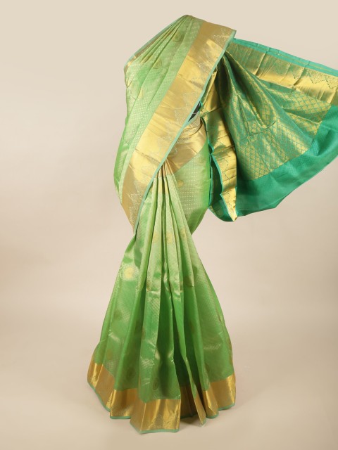 

Pothys Green & Gold-Toned Ethnic Motifs Pure Silk Saree