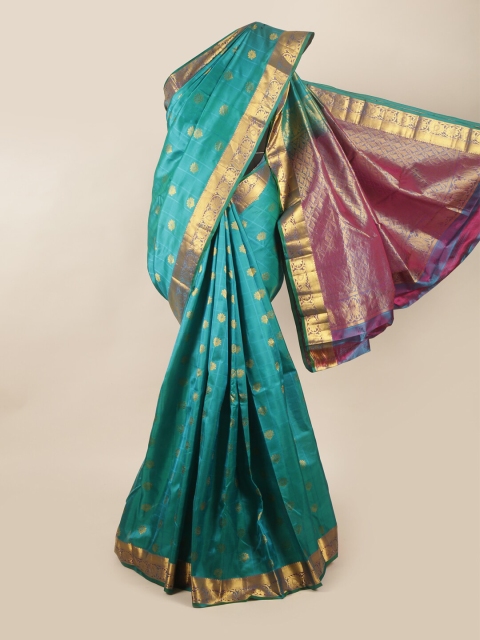 

Pothys Teal Blue & Gold Ethnic Motifs Zari Pure Silk Saree