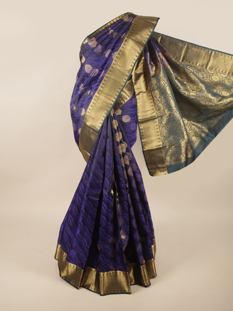 

Pothys Blue & Gold-Toned Floral Pure Silk Saree