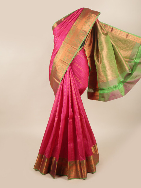 

Pothys Pink & Green Floral Pure Silk Saree
