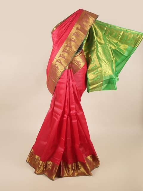 

Pothys Magenta & Green Ethnic Motifs Zari Pure Silk Saree