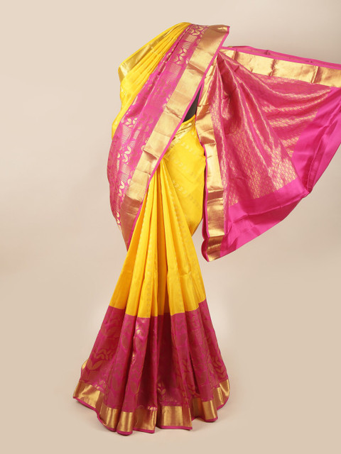 

Pothys Yellow & Pink Woven Design Pure Silk Saree