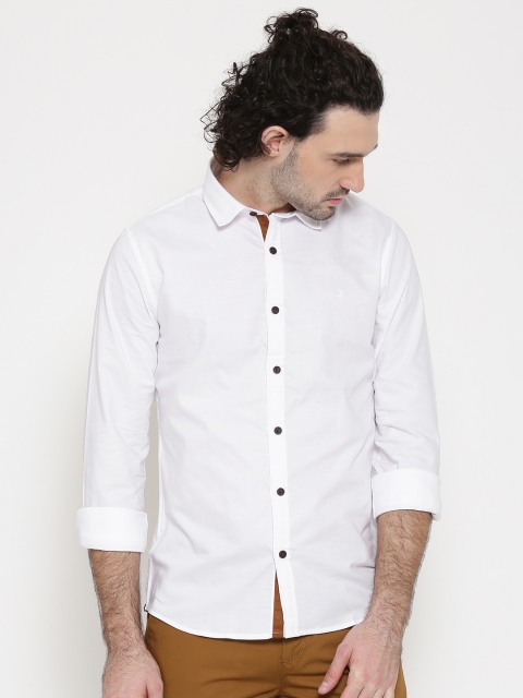 

United Colors of Benetton Men White Solid Casual Shirt