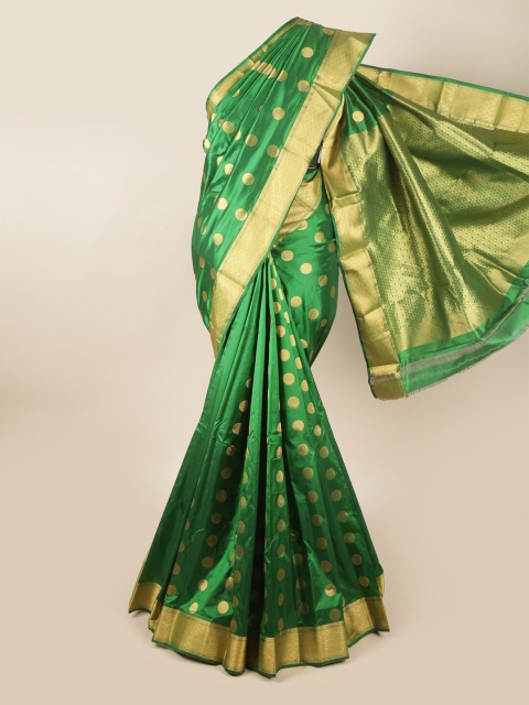 

Pothys Green & Gold-Toned Floral Pure Silk Saree