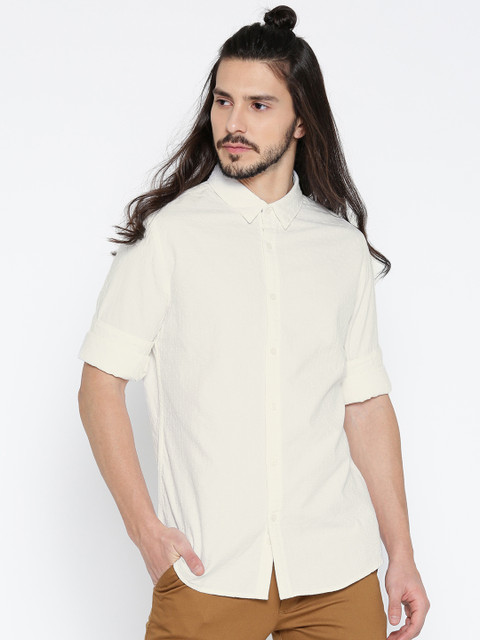 

United Colors of Benetton Men White Patterned Casual Shirt
