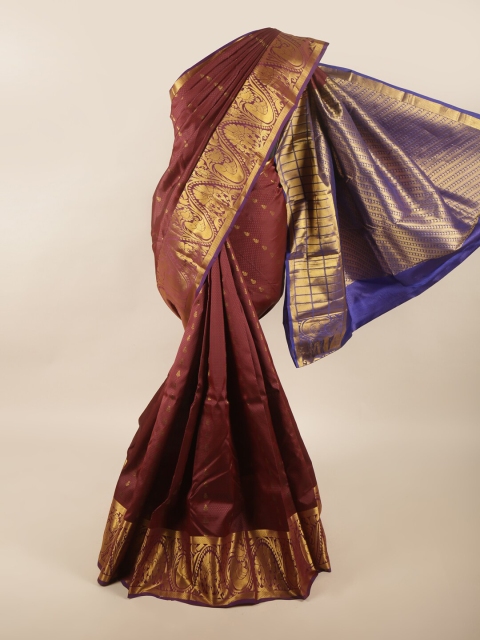 

Pothys Maroon & Blue Woven Design Pure Silk Saree