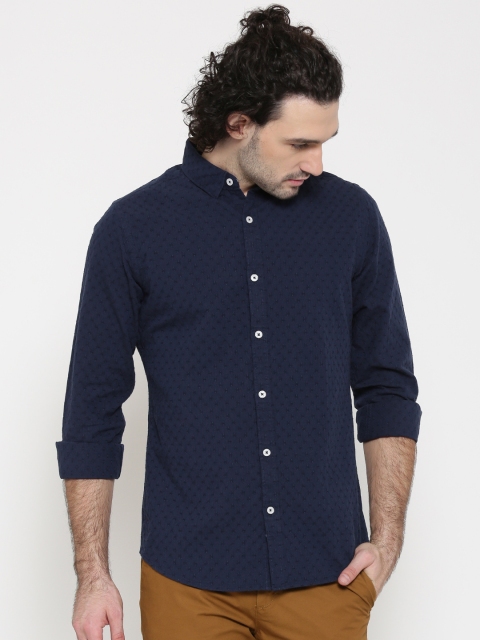 

United Colors of Benetton Men Navy Patterned Casual Shirt, Navy blue