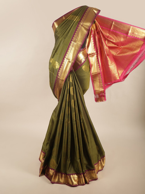 

Pothys Green & Pink Floral Pure Silk Saree