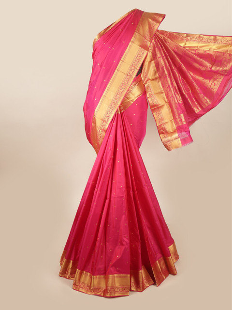

Pothys Pink & Gold-Toned Ethnic Motifs Zari Pure Silk Saree