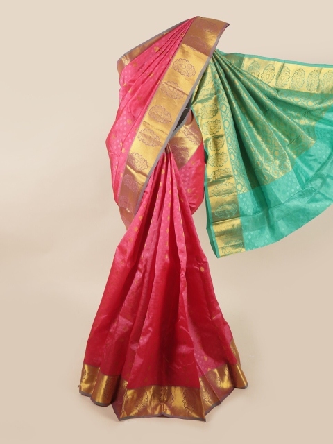 

Pothys Pink & Green Floral Pure Silk Saree