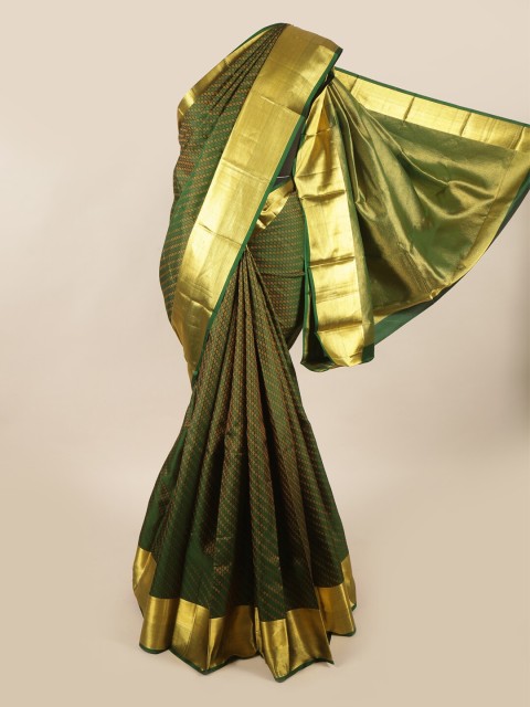 

Pothys Green & Gold-Toned Floral Zari Pure Silk Saree
