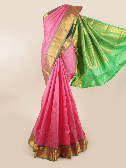 

Pothys Pink & Green Floral Pure Silk Saree