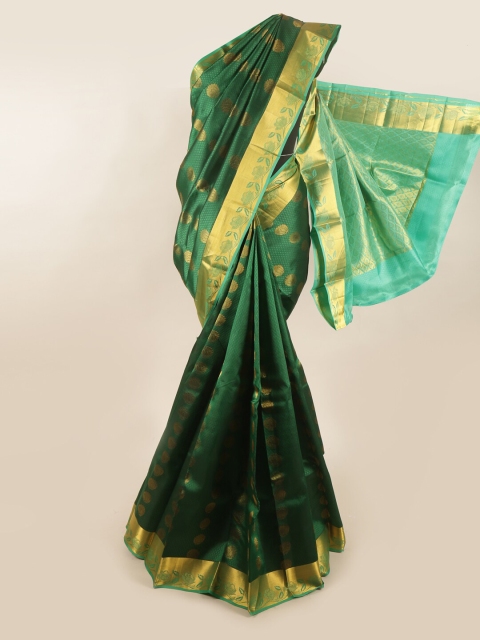 

Pothys Green & Gold-Toned Woven Design Pure Silk Saree