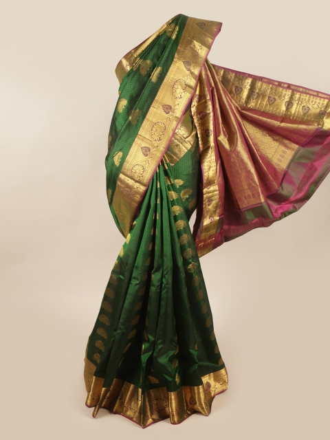 

Pothys Green & Gold-Toned Floral Pure Silk Saree