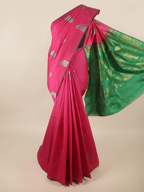 

Pothys Pink & Green Woven Design Zari Pure Silk Saree