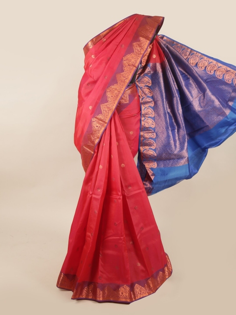 

Pothys Pink & Blue Ethnic Motifs Zari Pure Silk Saree