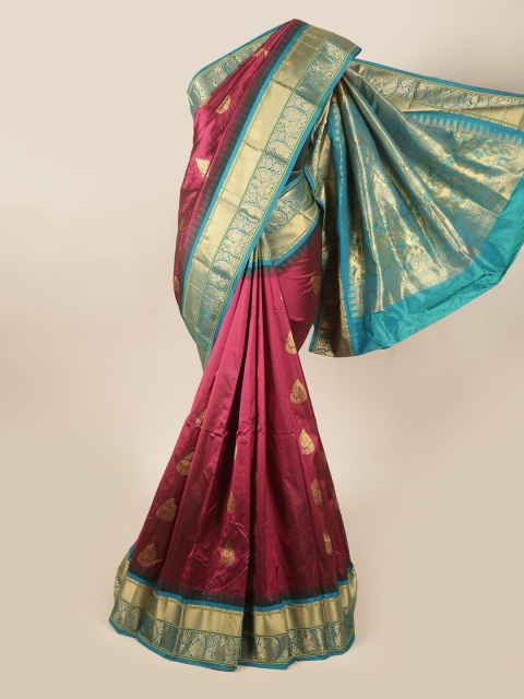 

Pothys Magenta & Blue Woven Design Zari Pure Silk Saree