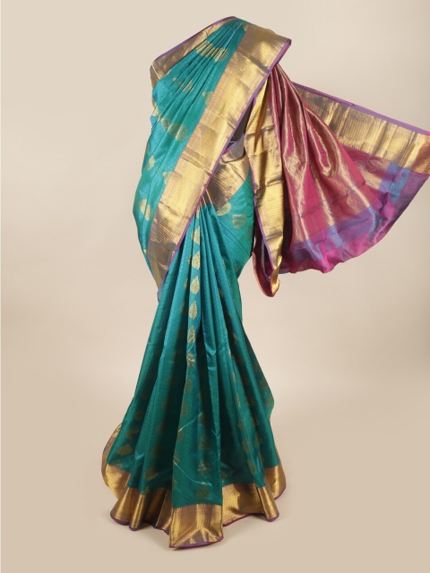 

Pothys Blue & Gold-Toned Floral Pure Silk Saree