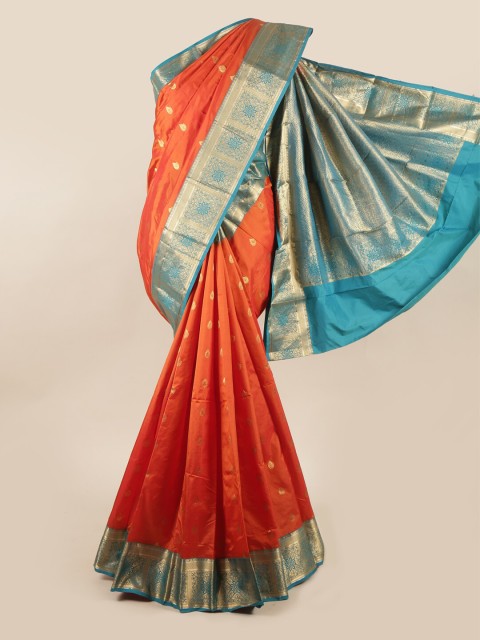 

Pothys Orange & Blue Ethnic Motifs Pure Silk Saree