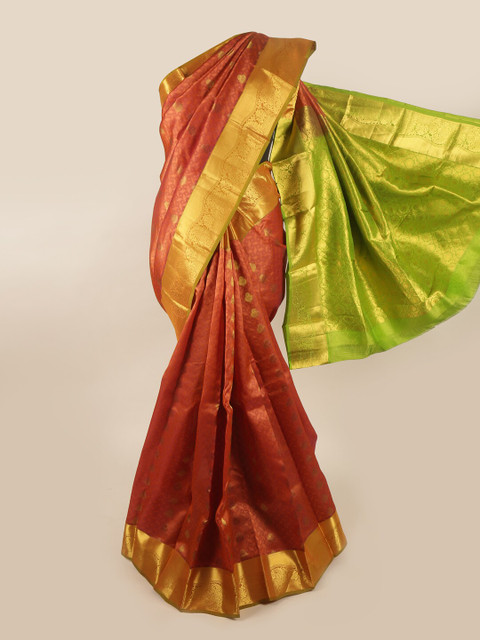 

Pothys Rust & Green Woven Design Zari Pure Silk Saree
